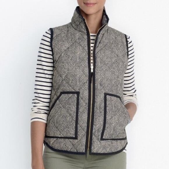 EUC J. Crew Excursion HOUNDSTOOTH Quilted Puffer Vest Gray Black Size XS - Picture 4 of 11